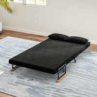 HOMCOM Canapea extensibilă 3 în 1 din material cu efect de catifea, cu spătar reglabil și 2 perne, 102x73x81 cm, negru(m-7)