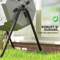 Outsunny Compostor de grădină rotativ cu 2 compartimente și 8 orificii de aerisire, din oțel și PP, 71x65x96 cm, gri(m-7)