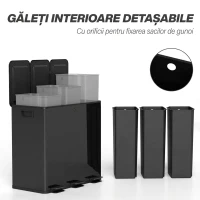HOMCOM Bidone Immondizia a 3 Sezioni da 20L con Chiusura Silenziosa, in Acciaio Inox e PP, 61.9x36.6x56.7 cm, Nero(m-7)