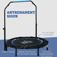 HOMCOM Mini Trambulină Fitness Ø102 cm Pliabilă cu Mâner Reglabil pe Înălțime, Albastră(m-6)