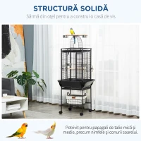 PawHut Colivie pentru Peruşi cu 2 Stinghii și Scară în Arc, din Oțel, 62,5x62,5x156 cm, Gri(m-7)