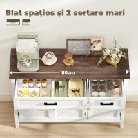 HOMCOM Bufet Dulap Jos pentru Depozitare, MDF, 110 x 35 x 80,5 cm, Alb(m-5)