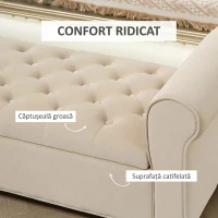 HOMCOM Bancă Dormitor cu Compartiment de Depozitare și Cotiere Rulate, 126x48.5x57 cm, Bej(m-5)