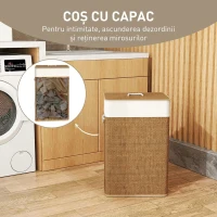 HOMCOM Coș pentru rufe 72L cu capac din bambus, mânere din frânghie și sac detașabil, maro(m-5)