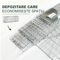 Outsunny Cușcă Capcană pliabilă din oțel pentru șobolani, șoareci și nutrii, 93x31x34,5cm, Argintiu(m-7)