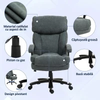 Scaun de Birou HOMCOM Consolidat Capacitate 200kg, Rotativ și Inclinabil din Material Catifelat, Gri(m-6)