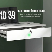 HOMCOM Birou modern cu 5 sertare și compartiment deschis cu încuietoare și 2 chei, 110x50x76cm, alb(m-5)
