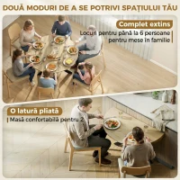 HOMCOM Masă Pliabilă pentru 2-6 Persoane, Cadru Dublu X din Oțel, Finisaj Natural(m-4)