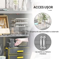Outsunny Dulap de Exterior, Căsuță pentru Depozitare Unelte cu Raft, din Lemn cu 2 Uși pentru Grădină, Terasă, Gri(m-5)