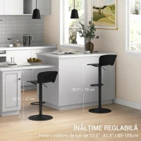 HOMCOM Set 2 scaune de bar cu spătar, rotative și cu înălțime reglabilă, polipropilenă, negru(m-5)