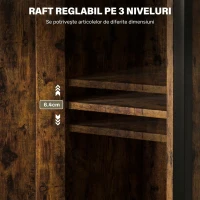 HOMCOM Noptieră Industrială cu 2 Rafturi și Compartiment Interior Reglabil, din Lemn și Oțel, 34x30x80 cm, Maro(m-5)
