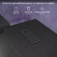 HOMCOM Birou colțar reversibil cu LED, prize de curent și USB, rafturi și suport pentru monitor, negru(m-5)