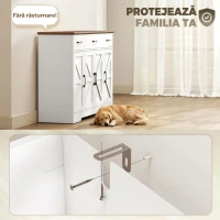 HOMCOM Bufet Bucătărie Rustic, Bufet cu Uși Soft-Close, 3 Sertare, 3 Rafturi Reglabile, Portaspecii, PAL, MDF, Alb(m-6)