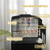 PawHut Colivie pentru pasari cu Stinghii, Leagan si boluri, Voliera din Metal si Plastic, 46.5x35.5x92 cm, Negru(m-6)