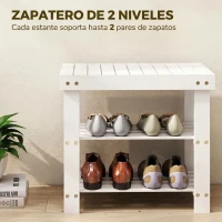 HOMCOM Banco Zapatero de Bambú con Asiento y 2 Estantes para 4 Pares para Entrada Salón Dormitorio 50x28x45 cm Blanco(m-4)