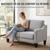 HOMCOM Canapea modernă cu 2 locuri, compactă, din țesătură cu efect de in, 136x77x86 cm, gri deschis(m-4)