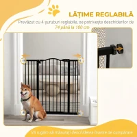 PawHut Poartă Extensibilă pentru Câini cu 4 Șuruburi Reglabile, din Metal și Plastic, 74-100x94 cm, Negru(m-8)