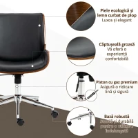 Vinsetto Scaun de Birou Vintage Tapițat, din Piele Ecologică, Lemn și Oțel, 53x60x86-96 cm, Negru și Maro Închis(m-7)