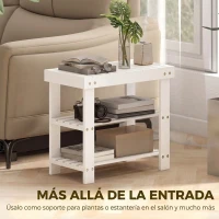 HOMCOM Banco Zapatero de Bambú con Asiento y 2 Estantes para 4 Pares para Entrada Salón Dormitorio 50x28x45 cm Blanco(m-6)