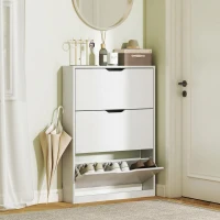 HOMCOM Pantofar Slim cu 3 Sertare Rabatabile cu Decupaj Inferior, din Lemn, 80x17x108 cm, Alb(m-7)