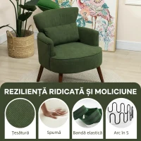 HOMCOM Fotoliu Modern Tapițat din Catifea cu Pernă Lombară, Spătar și Picioare din Lemn, Verde(m-4)