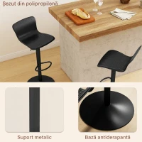 HOMCOM Set 2 scaune de bar cu spătar, rotative și cu înălțime reglabilă, polipropilenă, negru(m-6)