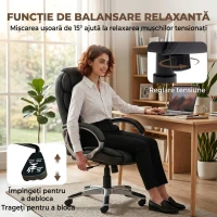 HOMCOM Scaun de Birou Ergonomic Rotativ din Piele PU, Funcție Legănare, Înălțime Reglabilă, Capacitate 120kg, Negru(m-6)
