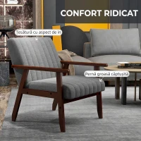 HOMCOM Fotoliu Tip Scaun din Material, Fotoliu Capitonat pentru Dormitor, Sufragerie, cu Picioare din Lemn, 64x74,5x75,5 cm, Gri(m-5)