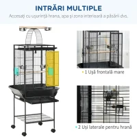 PawHut Colivie pentru Peruşi cu 2 Stinghii și Scară în Arc, din Oțel, 62,5x62,5x156 cm, Gri(m-6)