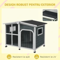 PawHut Cușcă pentru câini de talie medie, din lemn, pentru exterior, cu acoperiș rabatabil, 101x66.5x70.5 cm, gri(m-7)