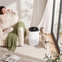 HOMCOM Purificador de Airecon Filtro HEPA hasta 27 m² Modo Sueño/Auto Control App y Voz Silencioso Temporizador Blanco(m-8)