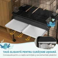 PawHut Colivie de interior pentru păsări cu tavă, raft și roți cu frână, 85x49x119 cm, negru(m-4)