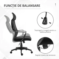 Vinsetto Scaun de Birou Rabatabil cu Tetieră și Suport Lombar, din Poliester, 64x55x116-126 cm, Negru(m-5)