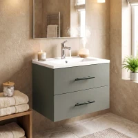 HOMCOM Dulap pentru Baie cu Lavoar din Ceramică, 2 Sertare, 61 x 40 x 48 cm, Verde(m-8)