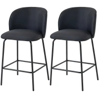 HOMCOM Lot de 2 Tabourets de Bar avec Dossier et Repose-pieds, Revêtement en Tissu et Pieds en Acier, Noir(m-8)
