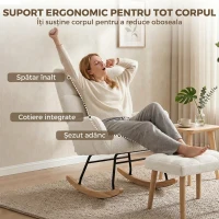 HOMCOM Fotoliu Balansoar din Sherpa cu Taburet, Buzunare Laterale, Șezut Gros, Design Matlasat, Crem(m-7)