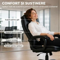 HOMCOM Scaun de Birou Rotativ din Piele PU, Funcție Legănare, Spătar Înalt, Reglabil pe Înălțime, Suportă 120 kg, Negru(m-4)
