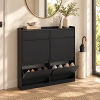 HOMCOM Zapatero Slim en Madera con 4 Cajones Abatibles y 2 Cajones Deslizantes, 98x19.2x95.3 cm, Negro(m-2)