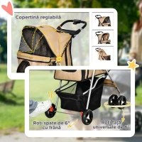 PawHut Cărucior pentru câini de talie mică și mini, pliabil, cu coș și suport pentru pahar, 77x45x99.5 cm, culoare cafea(m-6)