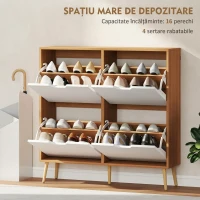 HOMCOM Dulap Pantofar Modern cu 4 Sertare Rabatabile si Raft Reglabil, Organizator de Depozitare pentru Dulap Pantofar de Hol pentru 16 Perechi de Pantofi, Natur(m-4)