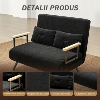 HOMCOM Canapea extensibilă 3 în 1 din material cu efect de catifea, cu spătar reglabil și 2 perne, 102x73x81 cm, negru(m-6)