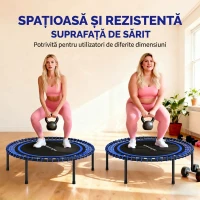 SPORTNOW Trambulina Fitness (cu 36 de arcuri de oțel și șnururi elastice PP), 114cm x 114cm x 31cm, Albastră(m-5)