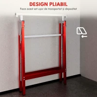 HOMCOM Set 2 Suporturi de Lucru Telescopice 80-130 cm Pliabile, din Oțel Q195, 68x58x80 cm, Roșu și Argintiu(m-6)