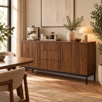 Dressoir met 3 lades, opbergruimte met 2 verstelbare planken, Mid-Century- design in donker eikenlook, MDF/spaanplaat, 150×40×80 cm, bruin(m-4)