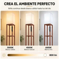 HOMCOM Lámpara de Pie con 3 Estantes Luz LED Regulable Control Táctil y Remoto Pantalla de Tela Bombilla Incluida Marrón(m-5)