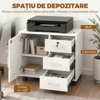 HOMCOM Dulap pentru birou cu 3 sertare și dulap cu 3 rafturi reglabile, din lemn, 60x40x56 cm, alb(m-4)