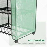 Outsunny Mini Seră de Grădină cu Acoperire din PE, 3 Rafturi și Roți, 69x49x130cm, Verde(m-6)