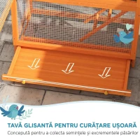 PawHut Volieră pentru Păsări cu 3 Uși, Căsuță, Scară și Tavă, din Lemn și Metal, 92x52x171 cm, Portocaliu și Verde(m-4)