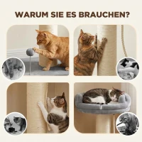 PawHut Krabpaal met kattenbed, 1 ligplek, incl. kattenspeeltje, 55 x 55 x 83 cm, grijs(m-6)
