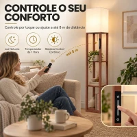 HOMCOM Candeeiro de Pé com 3 Prateleiras LED Regulável Controlo Tátil e Remoto Abajur em Tecido Lâmpada Incluída Castanho(m-6)